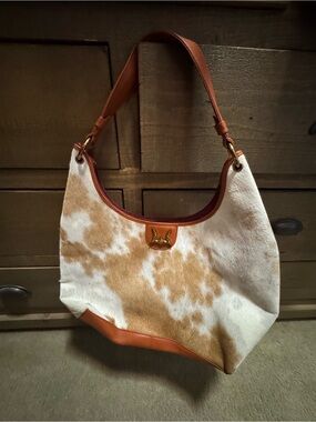Loyal West Large Shoulder Tote cowhide light brown and white